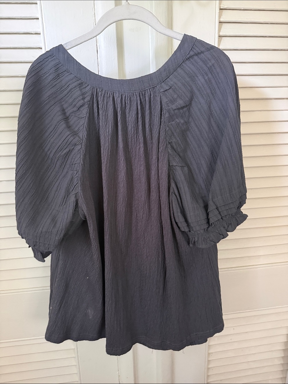 Eileen Fisher Slate Gray Textured V-Neck Tunic Top - Picture 2 of 2